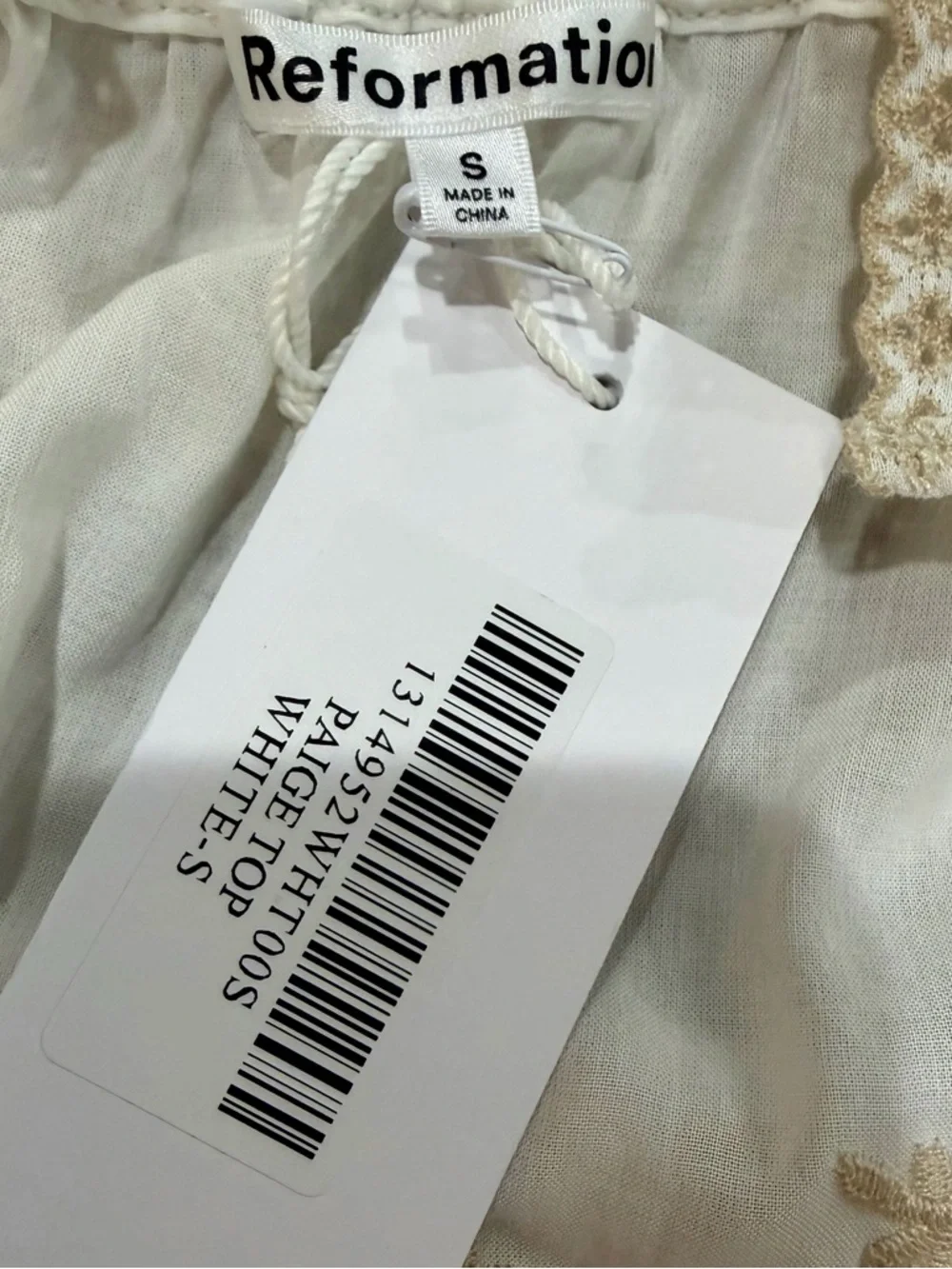 Reformation Broderie Anglaise Cream Eyelet Square-Neck Crop Top Size Small - Picture 9 of 9